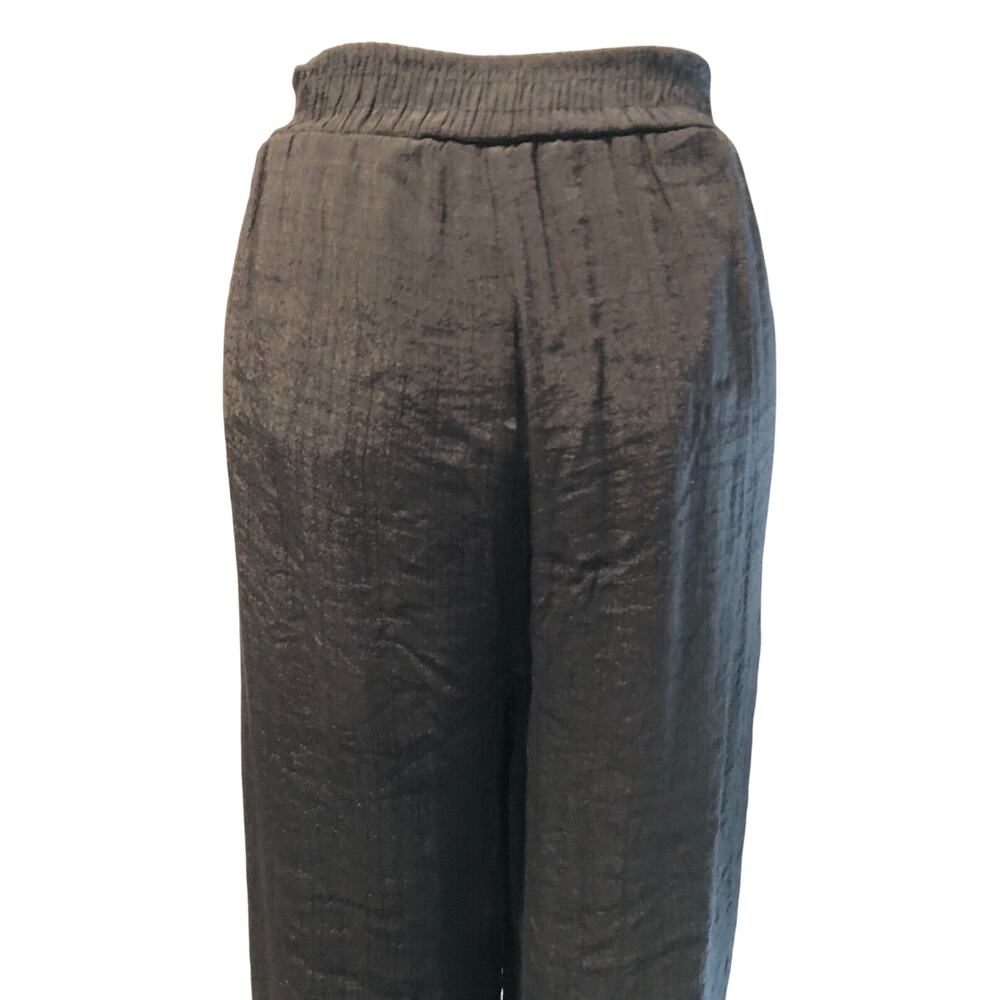 2b Bebe Womens Dress Pants Sz Large Black Elastic Waist Pull On Wide Leg NWT New